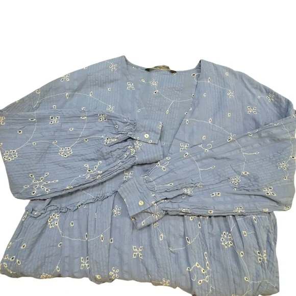Zara Blue Smocked 3/4 Sleeve Embroidered Tunic‎ - Picture 6 of 11